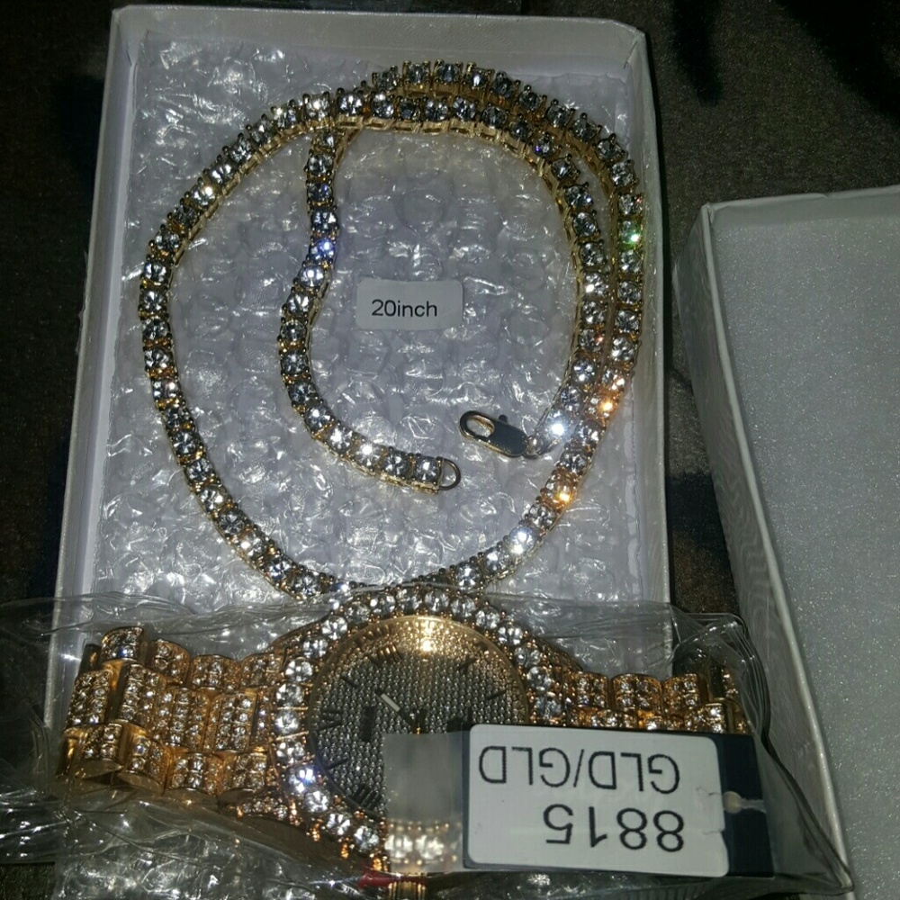 Gold Iced out Watch W/ Tennis chain w Lab Diamonds